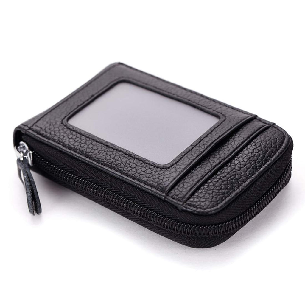 [Australia] - Premium Leather Slim Zipper Business/Credit Card Case Holder with Clear Photo Slot by BAKUN, Security Travel Wallet(Black) M Black 