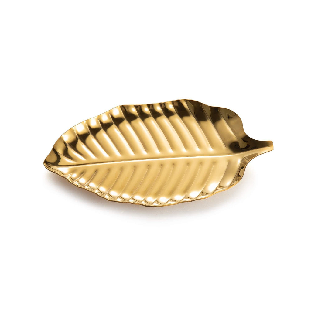 [Australia] - IMEEA Mini Gold Leaf Jewelry Dish Stainless Steel Decorative Tray Vanity Tray Jewelry Tray Ring Trinket Tray for Dresser 