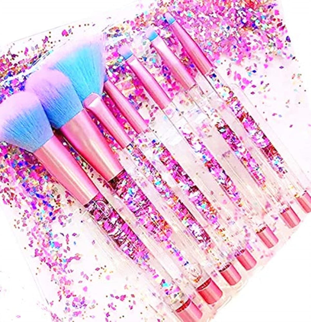 [Australia] - Unicorn Fan Makeup Brush Set,Crystal Sparkles Blush Powder Fan Lip Eye Shadow Eyebrow Eye Blender Brush in Set sparkle-blue 