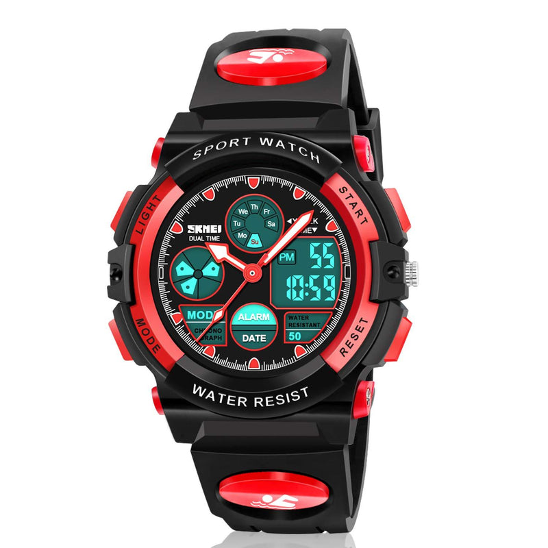 [Australia] - ATIMO LED Multi Function Waterproof Watch for Kids - Kids Gifts red 