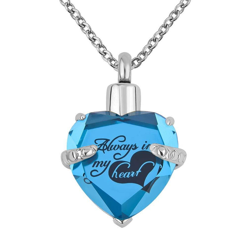 [Australia] - Lantern Low 12 Colors Heart Crystal Cremation URN Necklace for Ashes Jewelry Memorial Keepsake Pendant Always In My Heart-Blue 