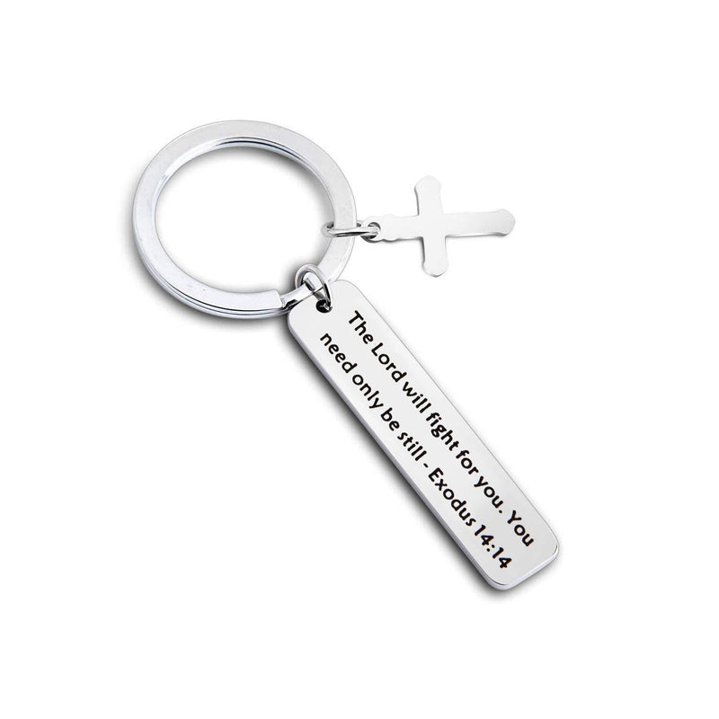 [Australia] - MAOFAED Bible Verse Keychain The Lord Will Fight For You, You Need Only Be Still Exodus 14:14 Chirstian Jewelry Religious Gift God Will Fight For You 