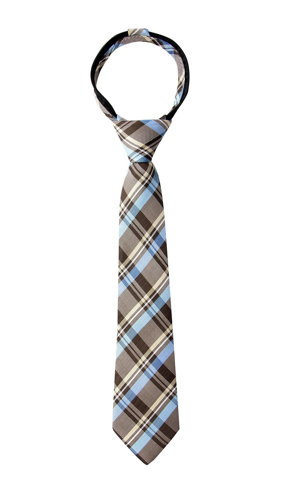 [Australia] - Spring Notion Boy's Tartan Plaid Woven Zipper Tie Brown (75br) S 10.5 inch (2 year - 4 year) 