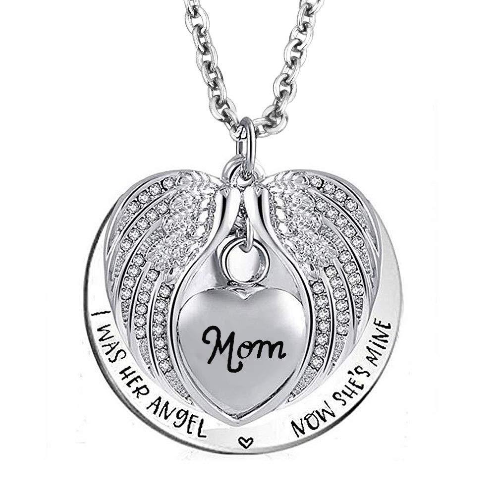 [Australia] - LuckyJewelry Angel Wing Urn Necklaces for Ashes Heart Cremation Memorial Keepsake Pendant MOM 03 