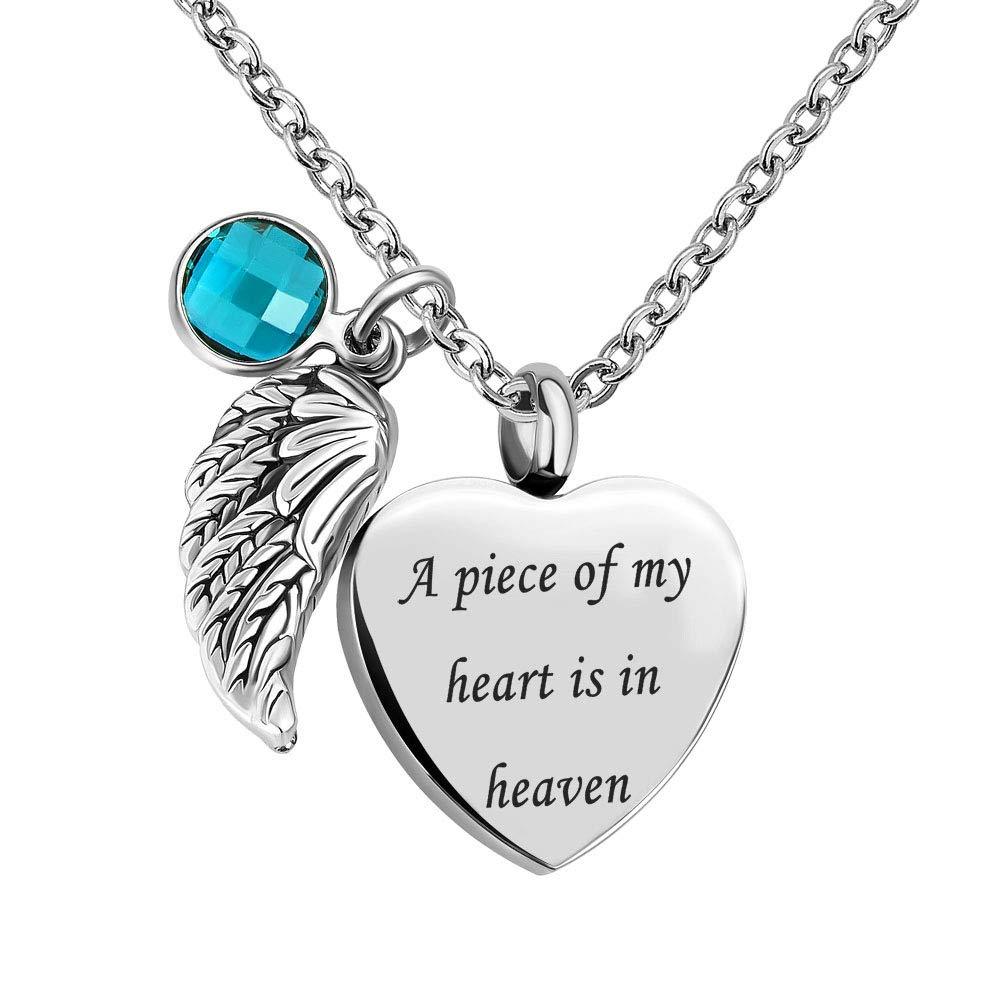 [Australia] - Jesse Ortega 12 Colors Birthstone Angel Wing Cremation Jewelry Urn Necklace of Ashes Keepsake Memorial A Peace of My Heart is in Heaven Pendant Necklace December Birthstone 
