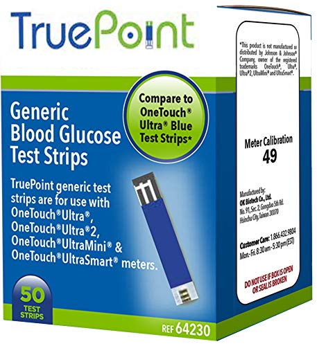 [Australia] - True Point Generic Test Strips 50 Count for Use with One Touch Ultra, Ultra2, Ultra Mini and UltraSmart Meters (Meter NOT Included, Test Strips ONLY) 