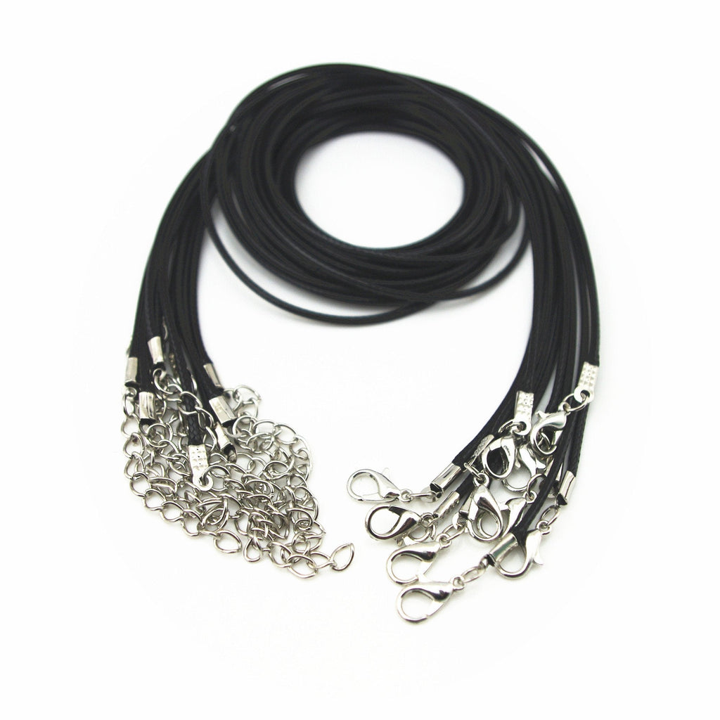 [Australia] - Glory Qin 10pcs Black Leather Necklace Cord Chain 1.5mm 2" Extension Chain 16 Inches 