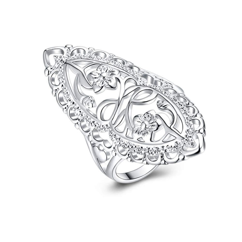 [Australia] - XCFS 925 Sterling Silver Statement Ring Vintage Hollow Long Celtic Knot Daisy Flower Floral Filigree Band Rings 6 