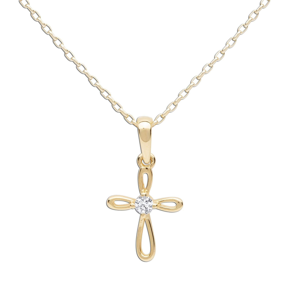 [Australia] - Girl's 14K Gold-Plated First Communion Infinity Cross Pendant Necklace with CZ 14" 