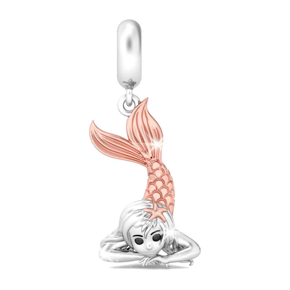 [Australia] - GNOCE Women's Bead Charms 925 Sterling Silver Pendant Charm for Women DIY Jewelly Bead Charms Fit Bracelets Necklace 1Mermaid Girl 
