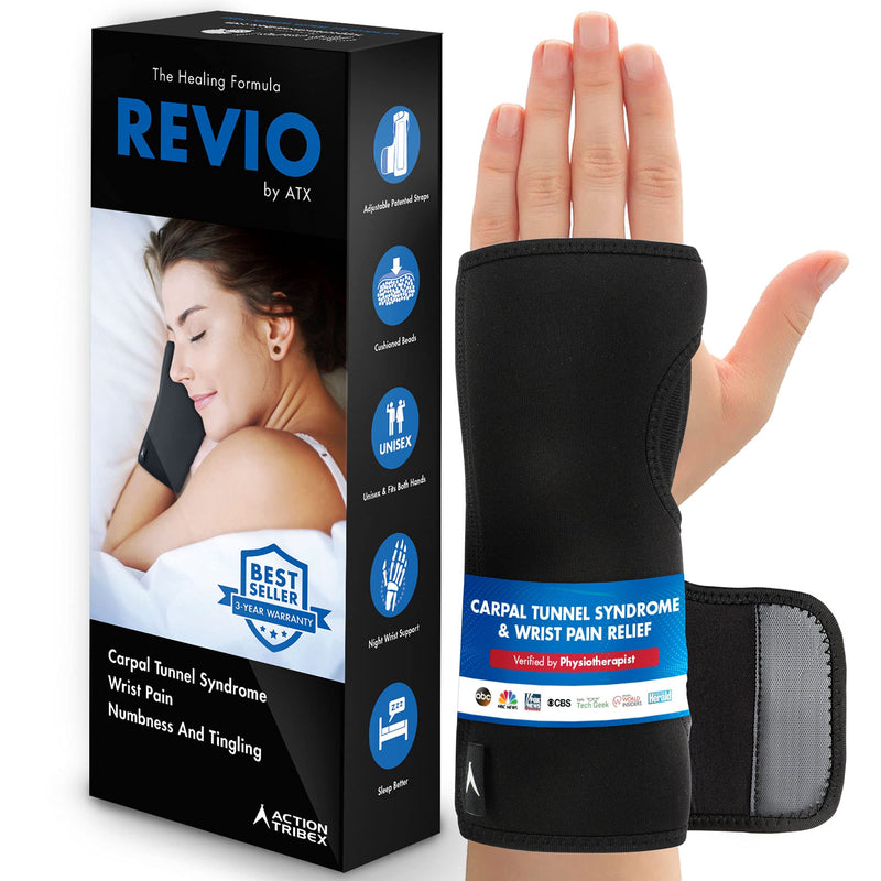 [Australia] - ACTION TRIBEX Night Sleep Support Wrist Brace - Carpal Tunnel & Wrist Pain Relief - Metal Splint & Cushioning Beads - U.S. Patent No. D938,049 S 