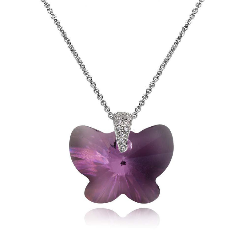 [Australia] - Sterling Silver Butterfly Pendant Necklace Made with Swarovski Crystals for Women Girls Purple 