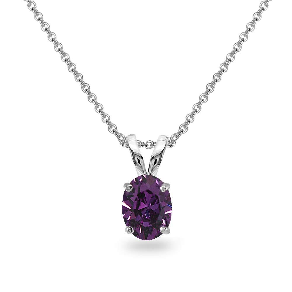 [Australia] - Sterling Silver 8x6mm Oval-Cut Solitaire Pendant Necklace Made with Swarovski Crystals Purple 