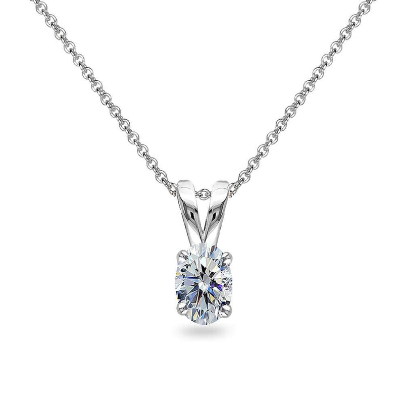 [Australia] - Sterling Silver 6x4mm Oval-Cut Solitaire Pendant Necklace Made with Swarovski Crystals Clear 