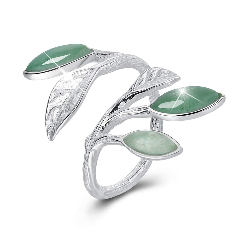 [Australia] - Gift for Mother's Day 925 Sterling Silver Rings Spring in the Air Leaves Open Ring Handmade Jewelry Unique Gifts for Women Mother Mom Wife Girls Her 