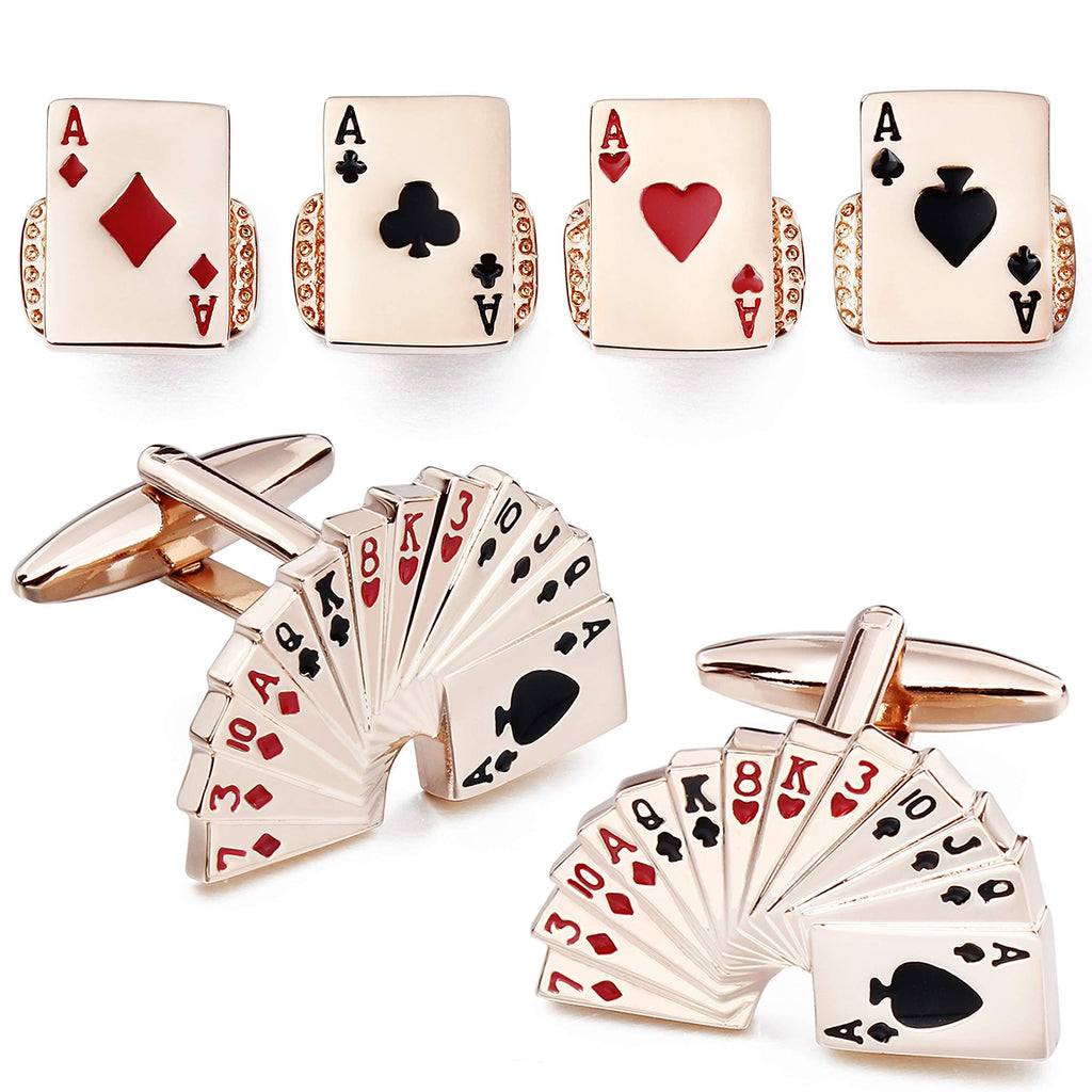 [Australia] - HAWSON Rose God Poker Cufflinks Tuxedo Studs Set for Men 