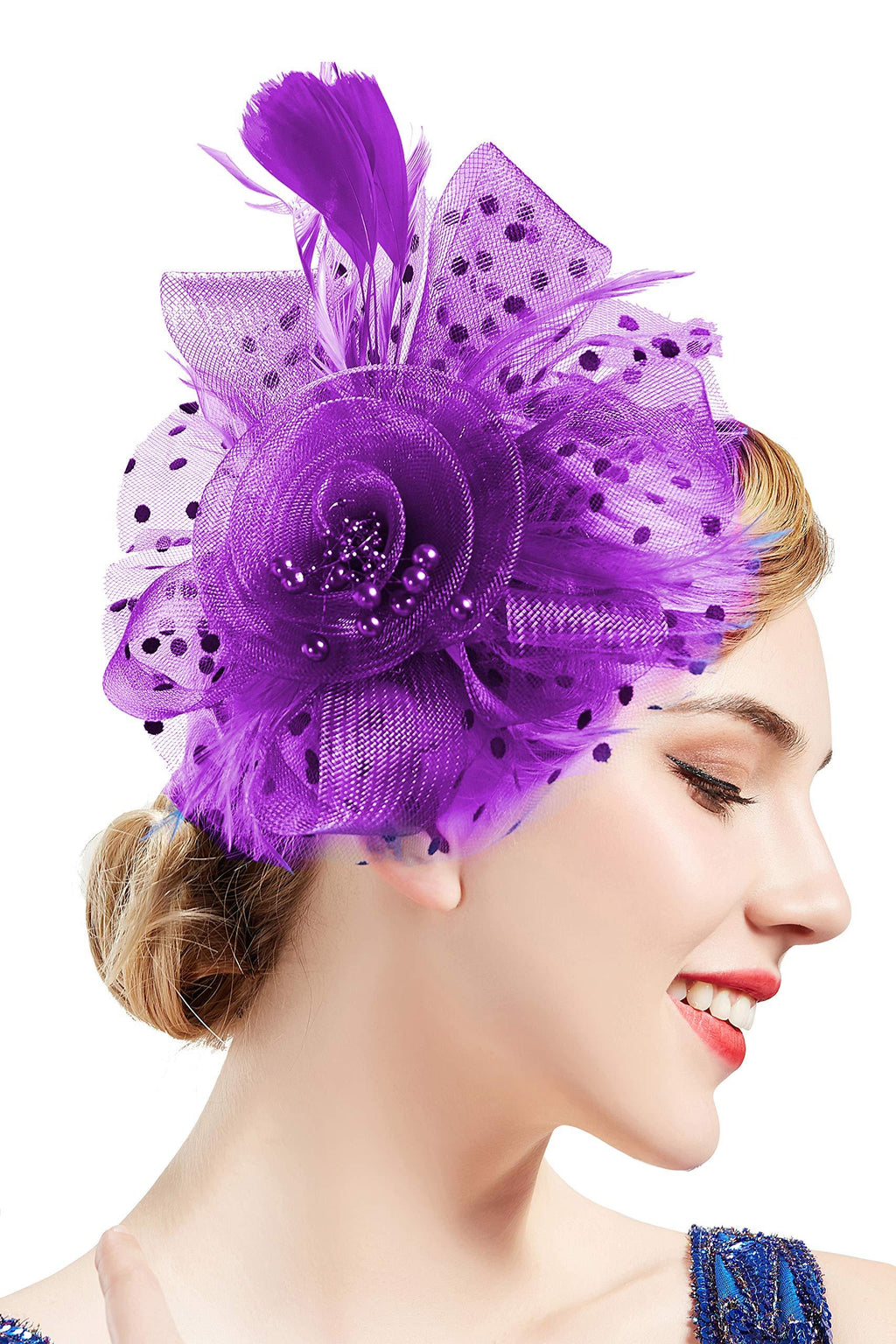 [Australia] - BABEYOND Women's Fascinators Hat Mesh Feather Fascinator Veil Kentucky Derby Hat for Cocktail Tea Party Purple 