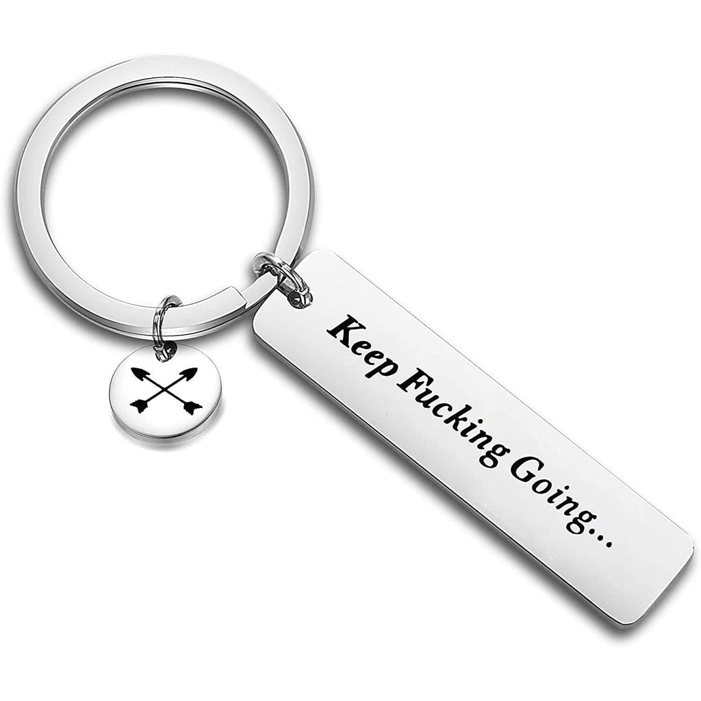 [Australia] - FEELMEM Inspirational Gifts Keep Fucking Going Keychain Arrows Charm Recovery Jewelry Encouragement Gift for Best Friend Cancer Awareness Gifts silver 