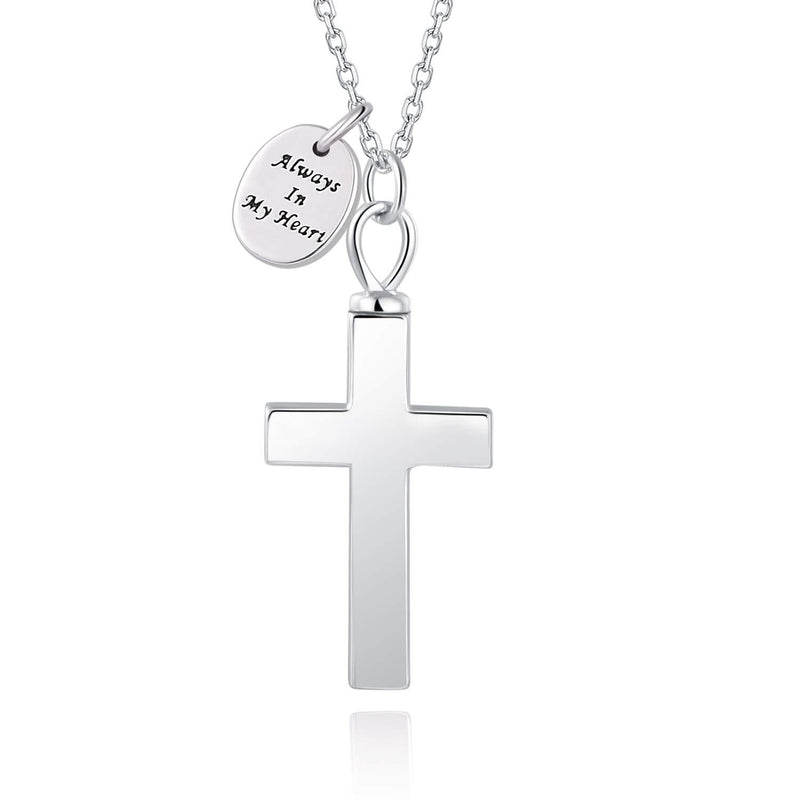 [Australia] - BEILIN S925 Sterling Silver Cross Urn Necklace - Always In My Heart Cross Cremation Jewelry for ashes 