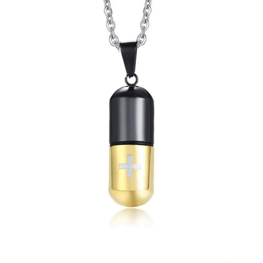 [Australia] - LAFATINA Medical Alert ID Pill Capsule Tube Pendant Necklace, Men's Women Stainless Steel Pill Case Medical Alert Card Holder Pendant Necklace for Boys Girls Old goldblack 