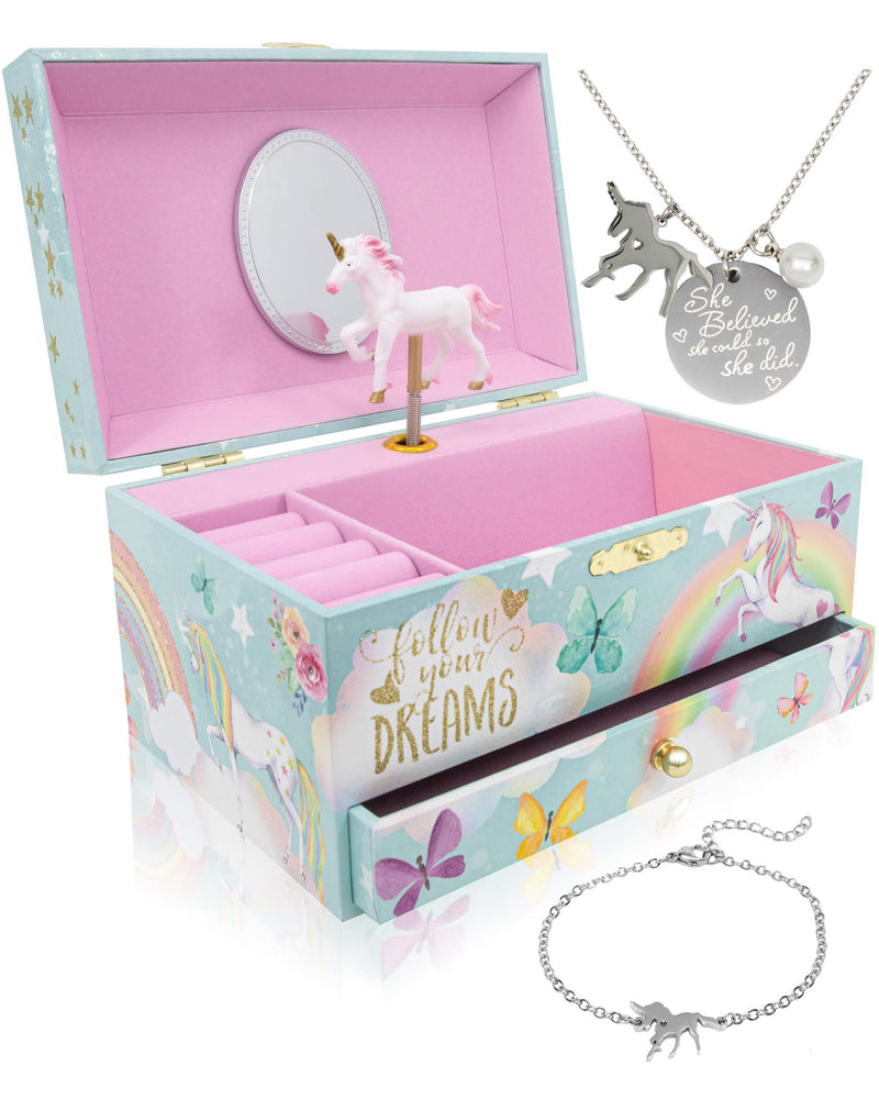 [Australia] - The Memory Building Company Unicorn Music Box & Little Girls Jewelry Set - 3 Unicorn Gifts for Girls 