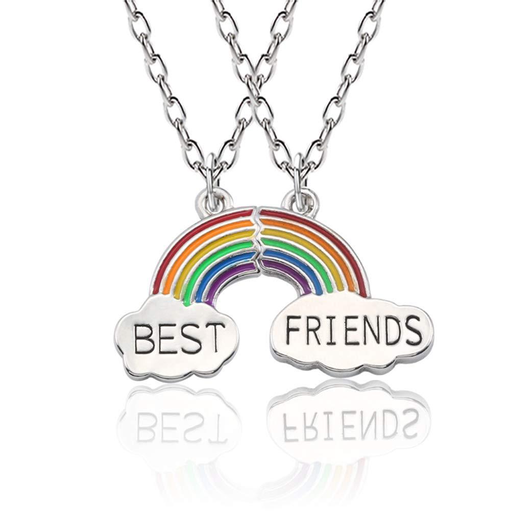 [Australia] - Best Buds BFF Best Friends Matching Heart Pendant Necklaces Teen Forever Friendship Birthday Gift Rainbow 