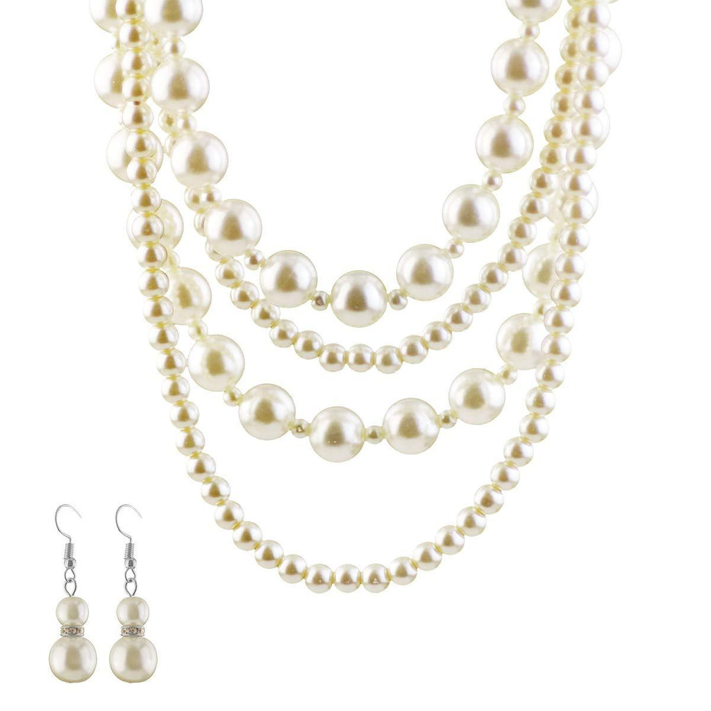 [Australia] - Weekly Promotion 20% Discount Off Merdia Womens Gorgeous 4 Layer Faux Pearl Necklace and Drop Hook Earrings Set Brial Jewelry 