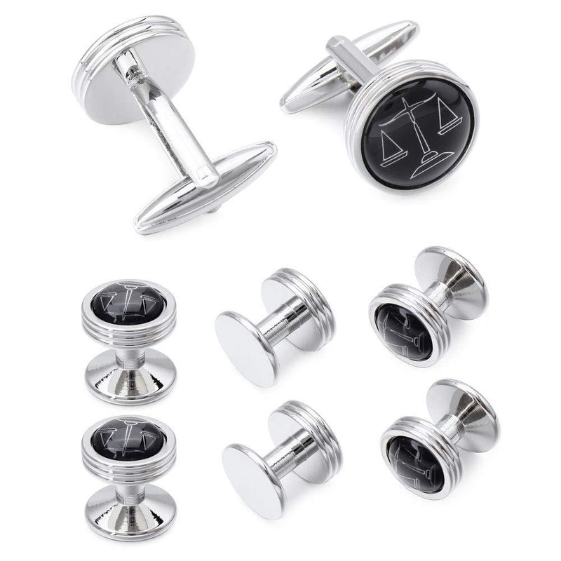 [Australia] - AMITER Mens Black Cufflinks and Studs Set for Tuxedo Dress Shirt - with a Auncel in The Black Onxy for Wedding Business Party Accessories silver 