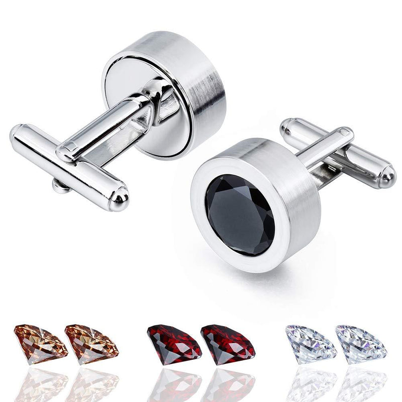 [Australia] - AMITER Removeable Crystal Cufflinks with Four Changeable Zircon Colors for Men's Wedding silver 