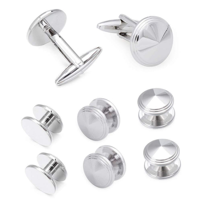 [Australia] - AMITER Cufflink and Studs Tuxedo Set for Men Shirt - Silver Color Two Cufflinks and Six Shirt Studs with a Luxury Box 