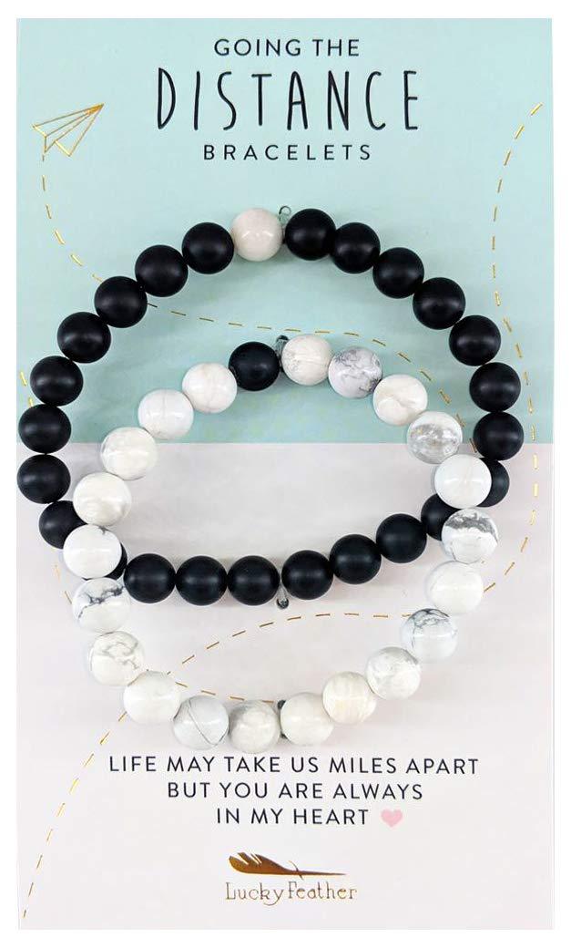 [Australia] - Lucky Feather Long Distance Relationships Couples Bracelets - A Reminder of Love and Strength During Time and Distance Apart (2 Piece Set) Couples Gifts 