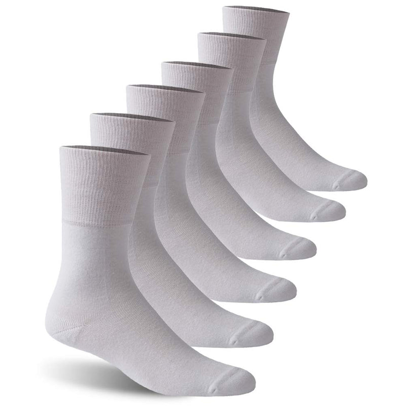 [Australia] - Facool Diabetic Socks for Men Women, Dress Cushioned Crew Cotton Socks with Non-Binding,Loose Top,Seamless Toe 6 Pairs 6 X White Large 