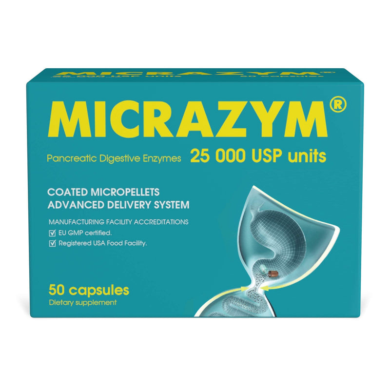[Australia] - AVVA Pharmа Micrazym Pancreatic Enzymes - 25,000 USP Effective Pancreatic Enzyme Supplements - Digestive Enzymes for Digestion - 50 Fast-Acting Capsules with Amylase, Lipase and Protease 