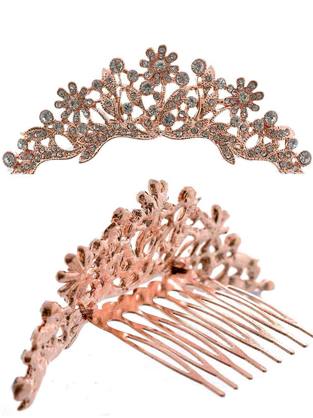 [Australia] - Topwholesalejewel Mini Tiara Princess Rhinestone Crown Hair Comb Rose Gold Plating 