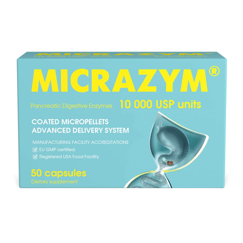 [Australia] - AVVA Pharmа Micrazym Pancreatic Enzymes - 10,000 USP Effective Pancreatic Enzyme Supplements - Digestive Enzymes for Digestion - 50 Fast-Acting Capsules with Amylase, Lipase and Protease 