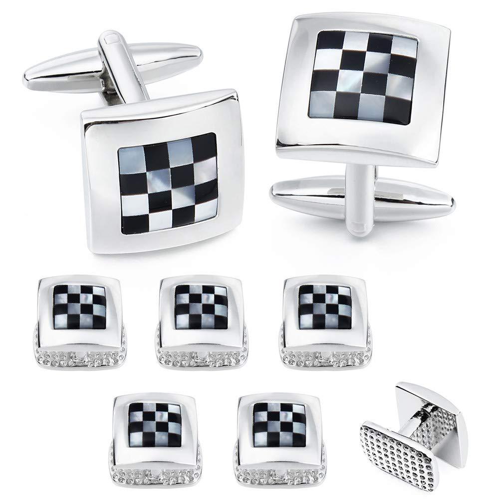 [Australia] - HAWSON Cufflinks and Studs for Men- Men Fashion Tuxedo Shirt Silver Cufflinks and Studs Set for Regular Weeding Business Accessories 40150 