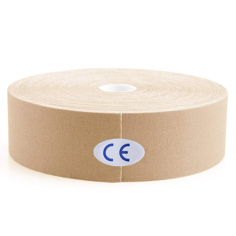[Australia] - AUPCON Kinesiology Tape Elastic Kinesiology Therapeutic Athletic Tape Hypoallergenic Breathable Cotton Sports Muscle Tape Therapy Recovery Support for Knee Shoulder Ankle Elbow Shin Neck Splints 32m-beige-uncut 