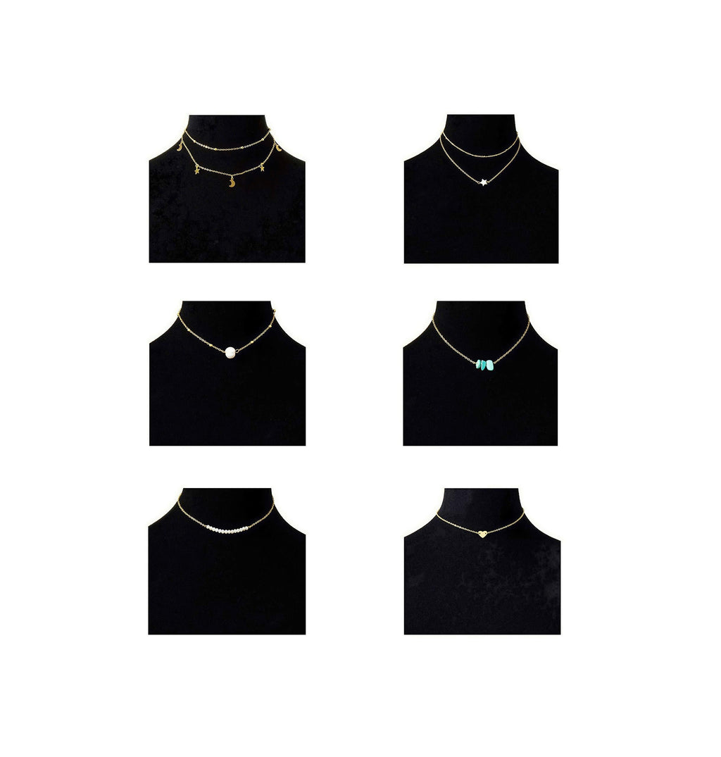 [Australia] - Masedy 6Pcs 18K Gold-plated Layered Pendant Choker Necklace Chain Choker for Women Girls Adjustable A: 6 PCS Gold 