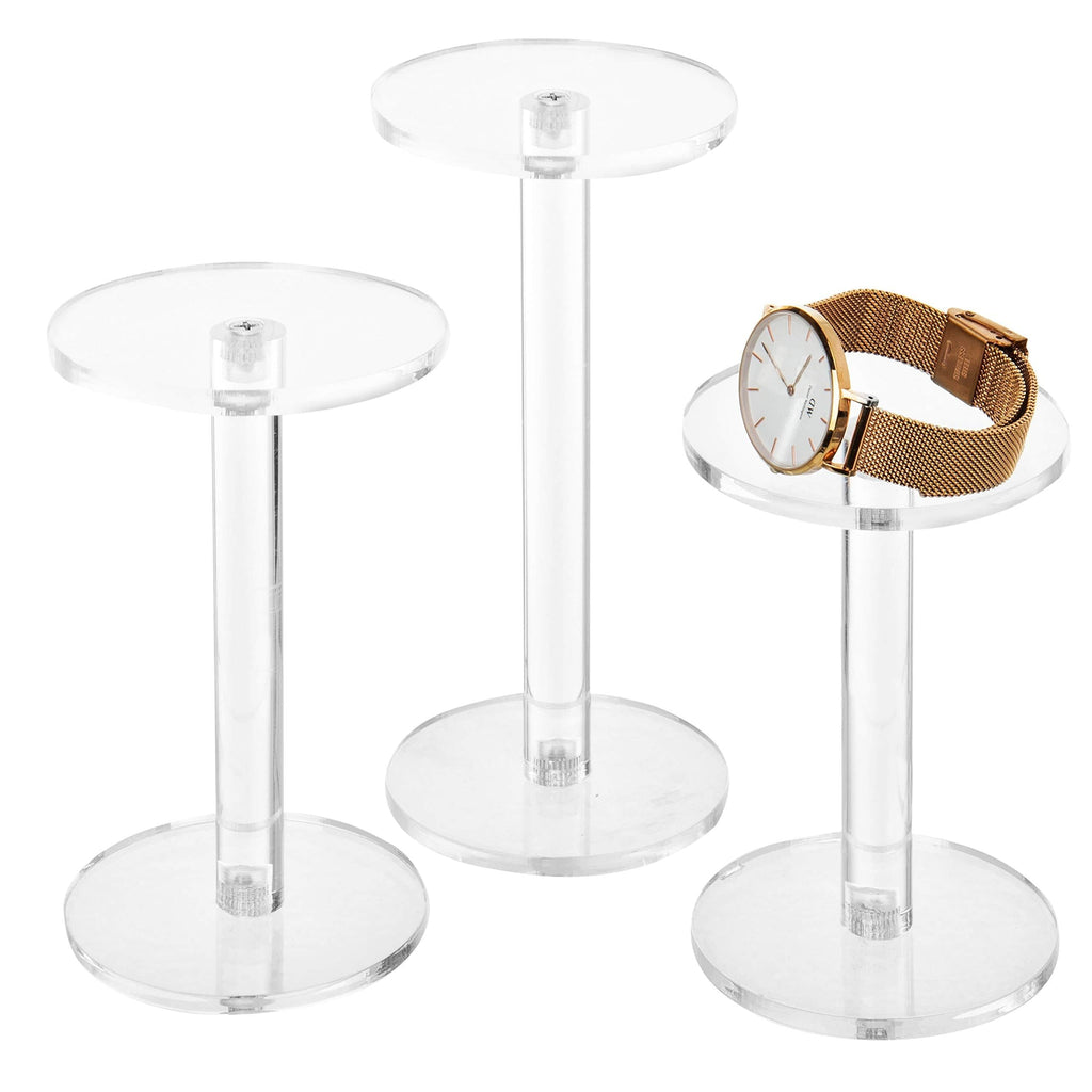 [Australia] - MyGift Set of 3 Clear Round Acrylic Jewelry/Watch Display Pedestal Riser Stands 