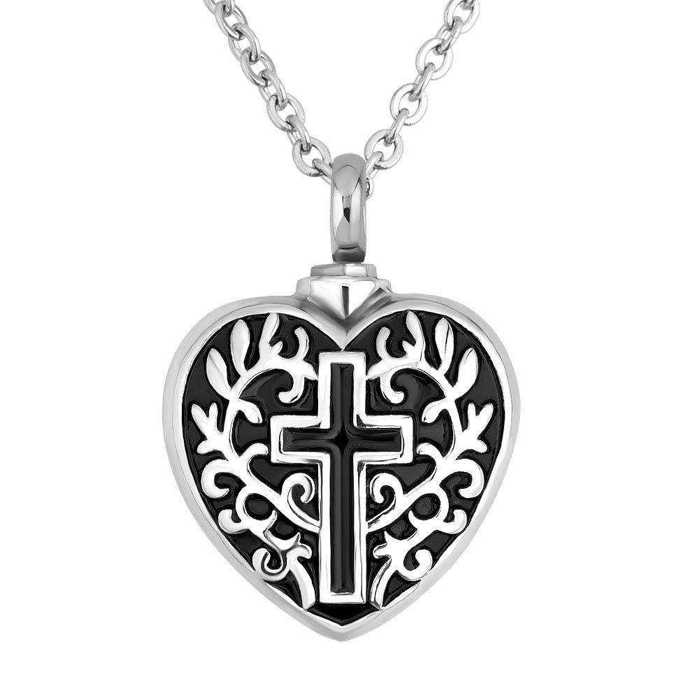 [Australia] - Infinite Memories Urn Necklace for Cremation Ashes Memorial Keepsake Cross Flowers Dog USA Flag Footprint & Love Heart Shapes Pendants Men Women Love Heart (Cross) 