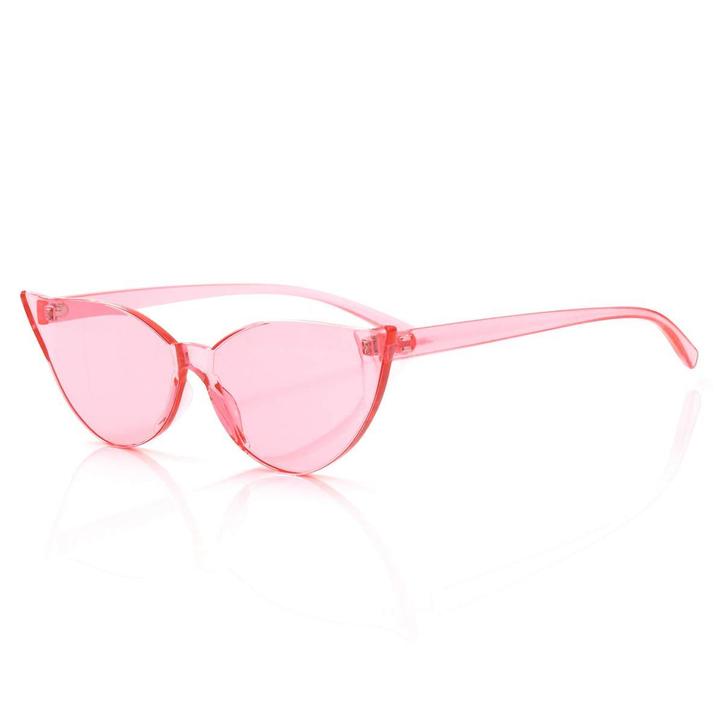 [Australia] - OLINOWL Cat Eye Rimless Sunglasses Oversized One Piece Colored Transparent Eyewear Retro Eyeglasses for Women Men … Pink 
