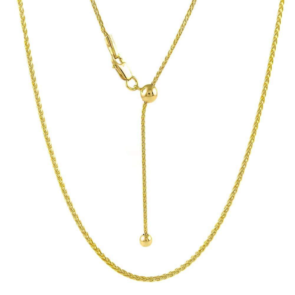 [Australia] - 925 Sterling Silver 1.3MM Adjustable Wheat Chain Necklace, Bolo Necklace, Slider Necklace, Adjustable Fox Tail Spiga Necklace, Extends Up to 24 Inches, Sterling Silver Jewelry Gold Plated 