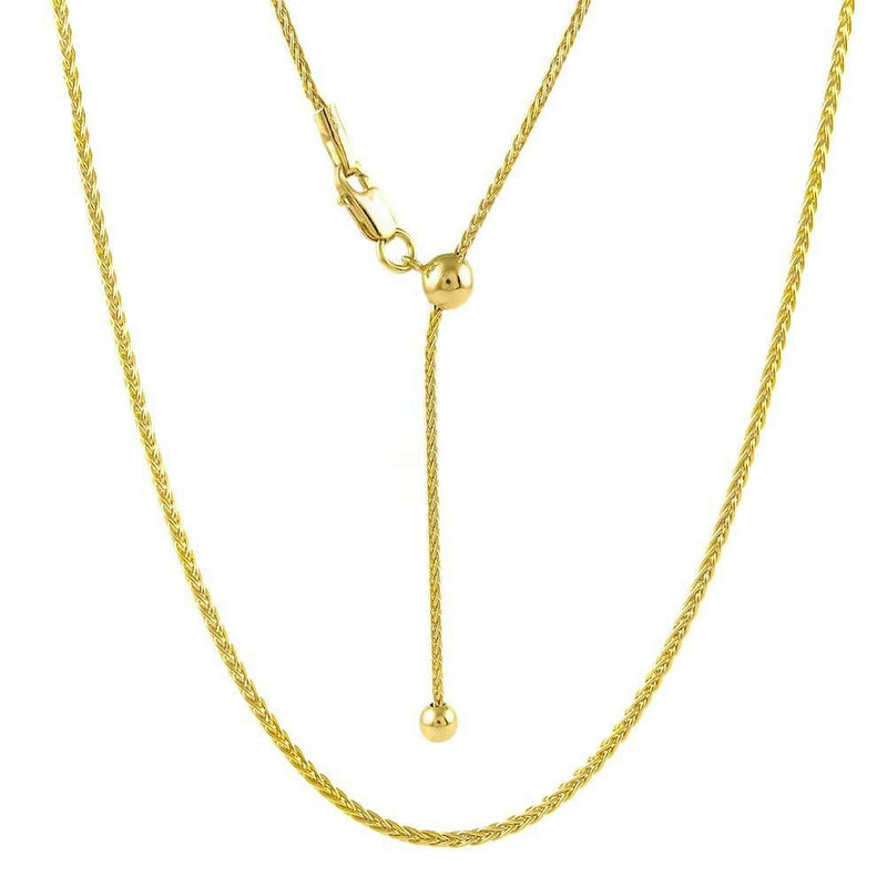 [Australia] - 925 Sterling Silver 1.3MM Adjustable Wheat Chain Necklace, Bolo Necklace, Slider Necklace, Adjustable Fox Tail Spiga Necklace, Extends Up to 24 Inches, Sterling Silver Jewelry Gold Plated 