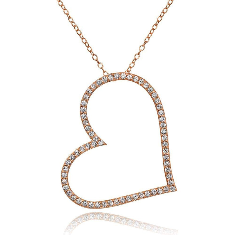 [Australia] - Sterling Silver Cubic Zirconia Large Sideways Heart Slide Pendant Necklace rose-gold-flashed-silver 