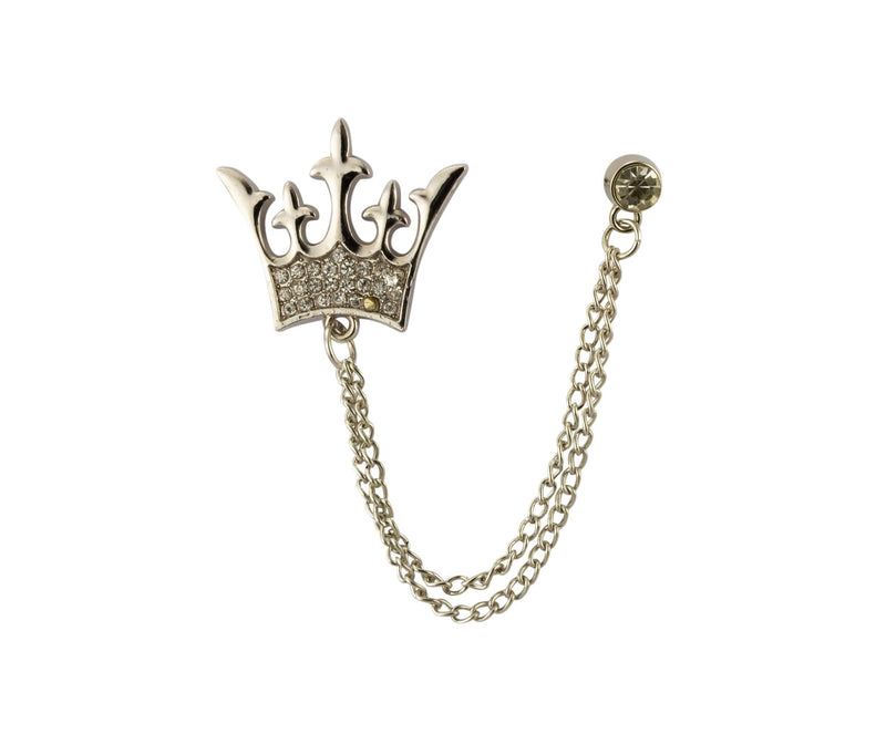 [Australia] - Knighthood Silver Swarovski King Crown Chain Brooch Lapel Pin 