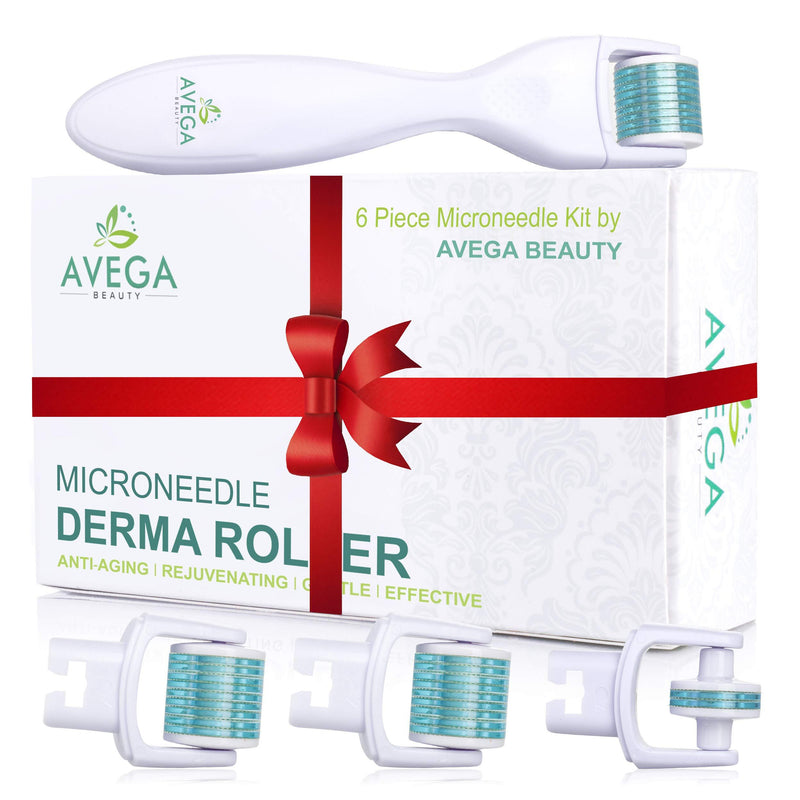[Australia] - Derma Roller Kit for Face & Body: 0.25mm Length Microneedle Dermaroller Tool - Microneedling Facial Kits with 3 Replacement Heads with 600 Titanium Micro Needles, 1 with 180 Needles & Storage Case 