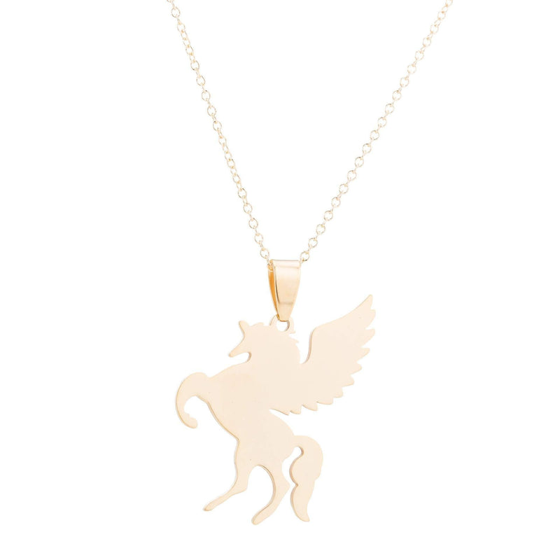 [Australia] - MIXIA Simple Lucky Unicorn Pegasus Animal Pendant Necklace for Women Girls Flying Horse Jewelry 18" Gold 