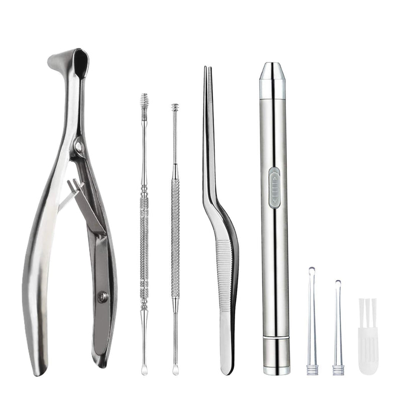 [Australia] - Earwax Removal Kit 5 Pcs, Ear Wax Cleaning Tool Set, Ear Pick with LED Light USB Charging, Stainless Steel Ear Curette, Earwax Tweezer, Ear Canal Dilator, Ear Wax Remover Tool with Storage Box 