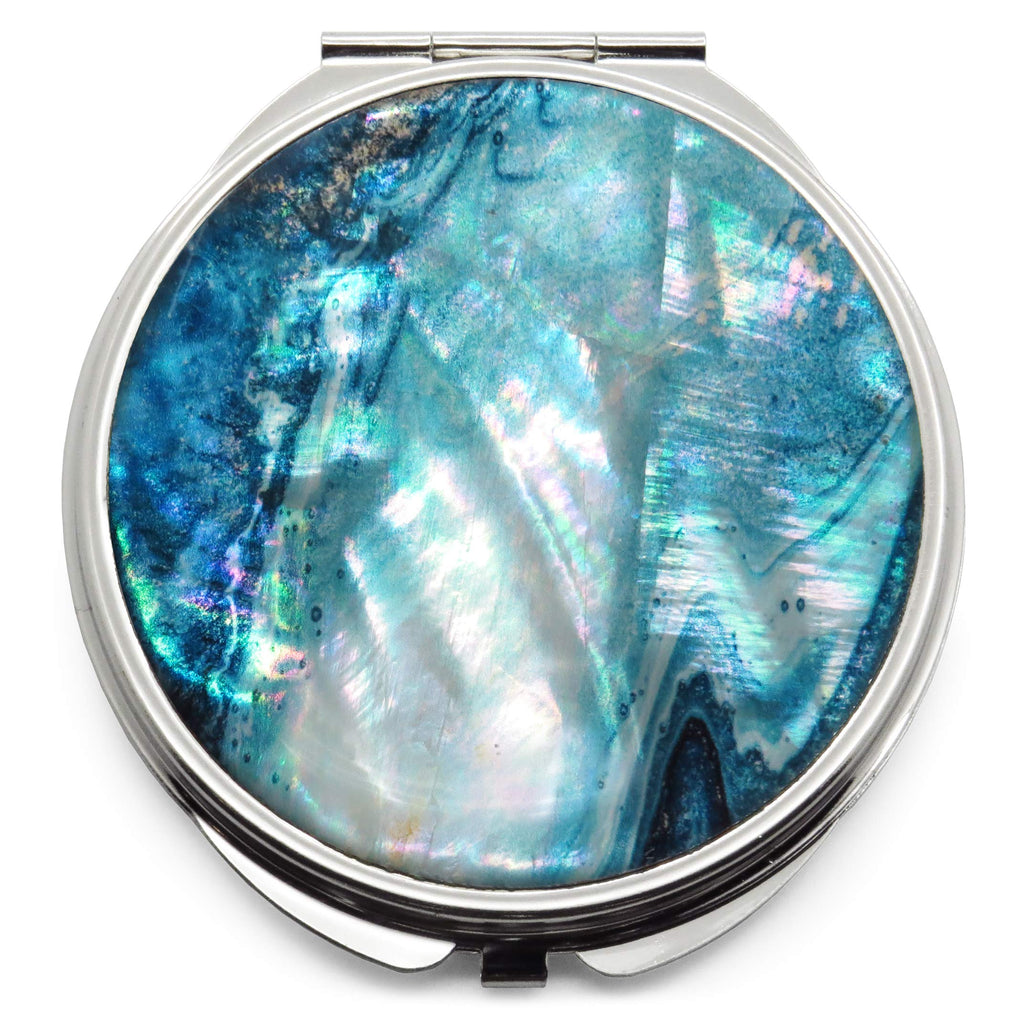 [Australia] - MADDesign Mother of Pearl Compact Purse Mirror Double Sided Folding Magnify Turquoise Marble 