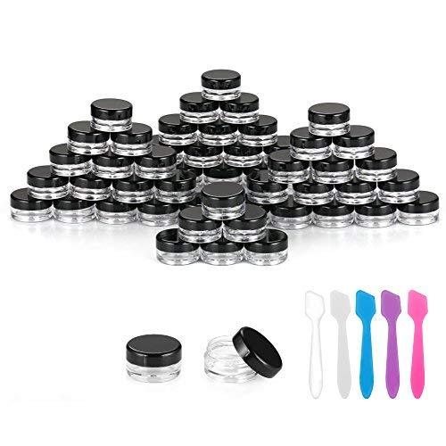 [Australia] - 100 Pieces 3g Empty Clear Plastic Sample Containers with Lids Cosmetic Jars with 5 Pieces Mini Spatulas by Accmor Black 